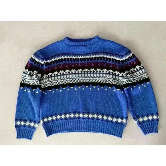 Sedgewick Sportswear VTG XL Fair Isle Sweater Blue Acrylic Nordic Ski Grandpa - Picture 3 of 11